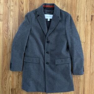 Calvin Klein Men's Herringbone Overcoat Sz Small Classic Grey Black New